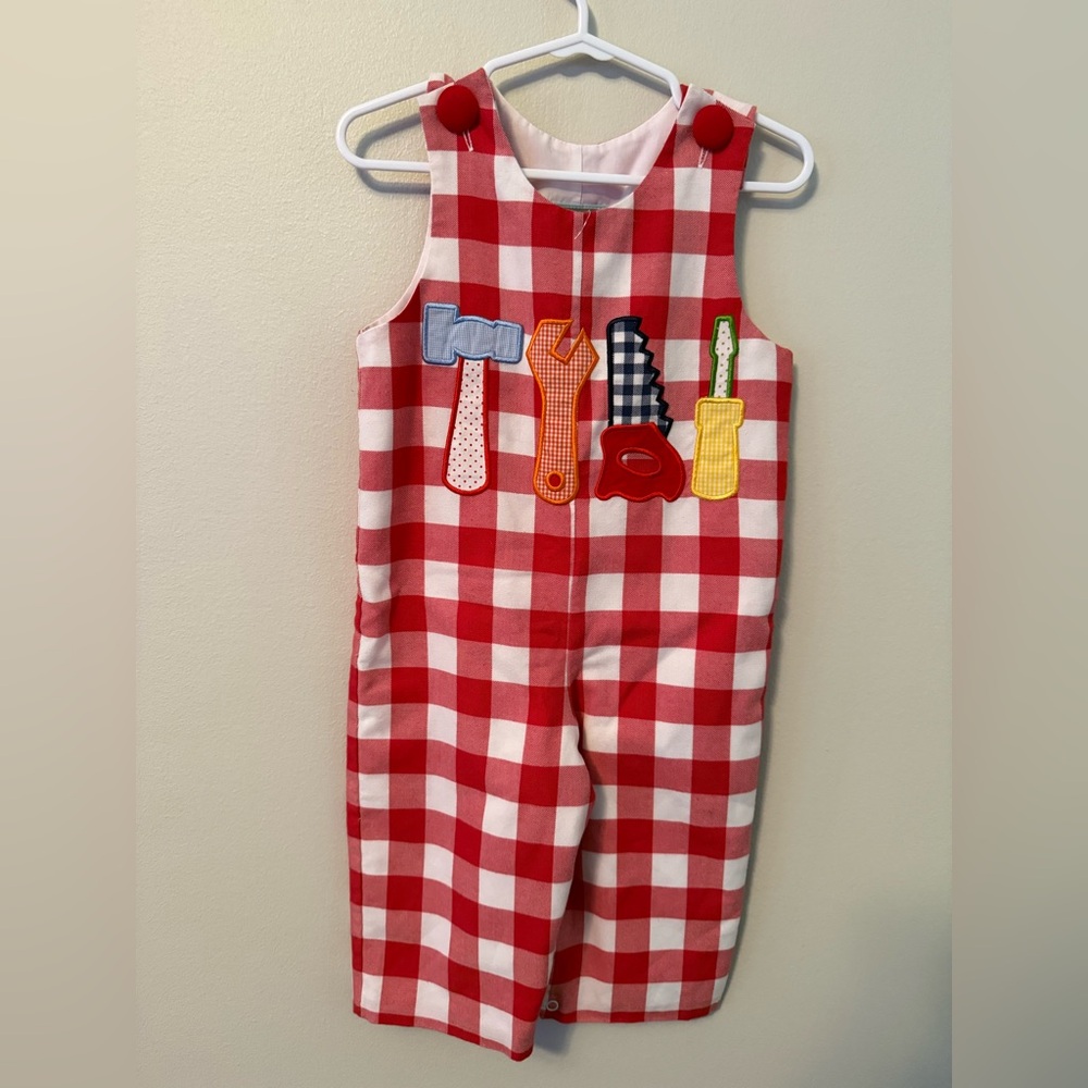 Honesty Red and White Checkered Romper with Tools